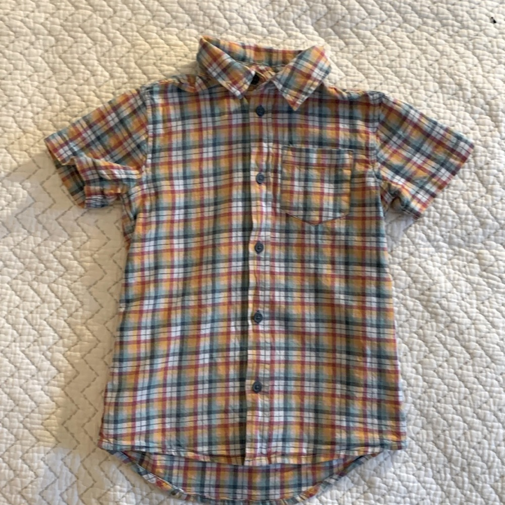 Tea Collection short sleeved plaid button down size 7